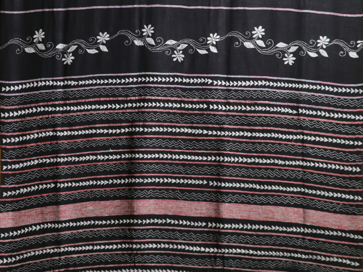 Close-up of intricate kantha stitch embroidery pattern | Banbithi Boutique