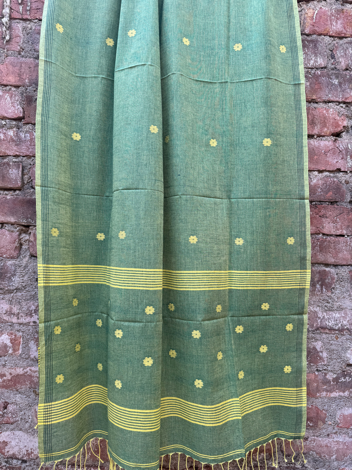 Cotton Jamdani Dupatta-Lemon Green