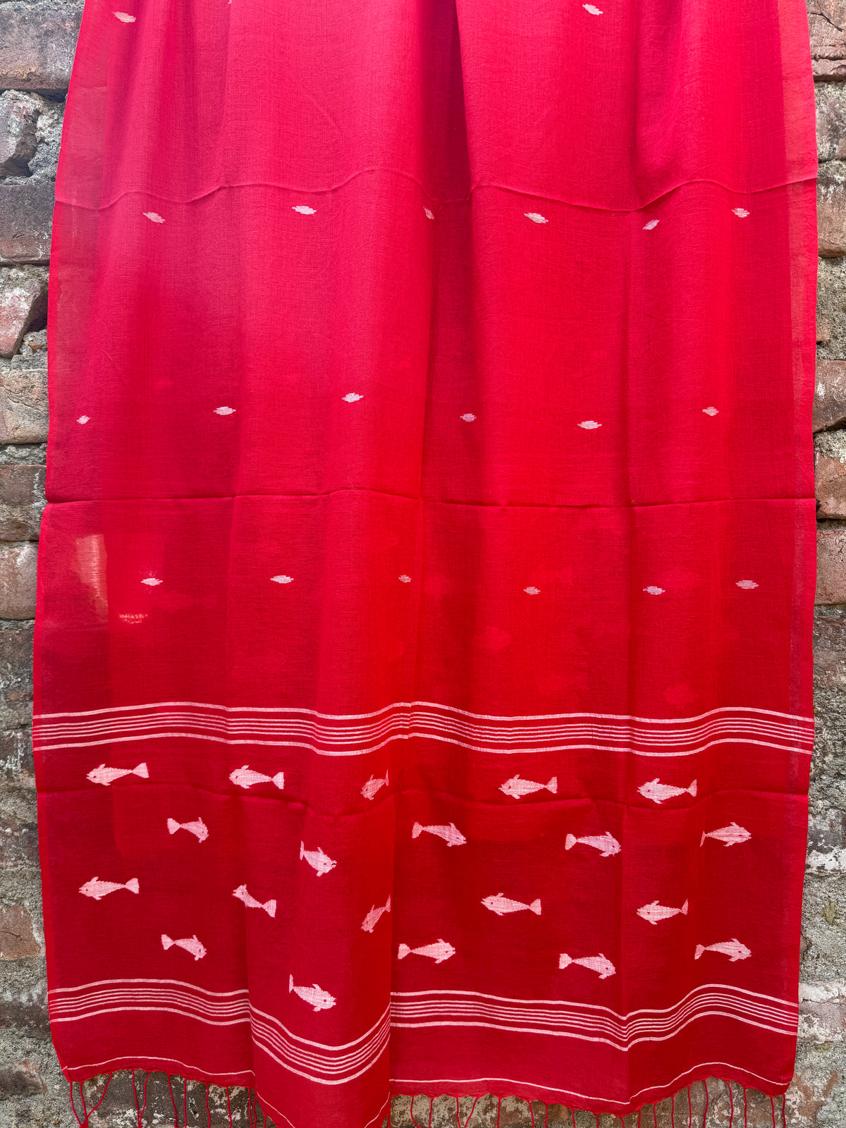 Cotton Jamdani Dupatta-Red