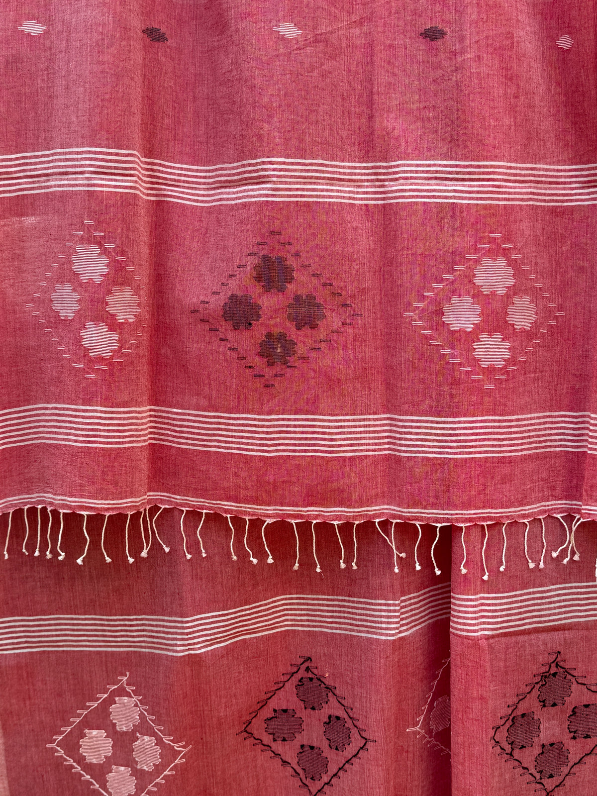 Cotton Jamdani Dupatta-Peace Pink