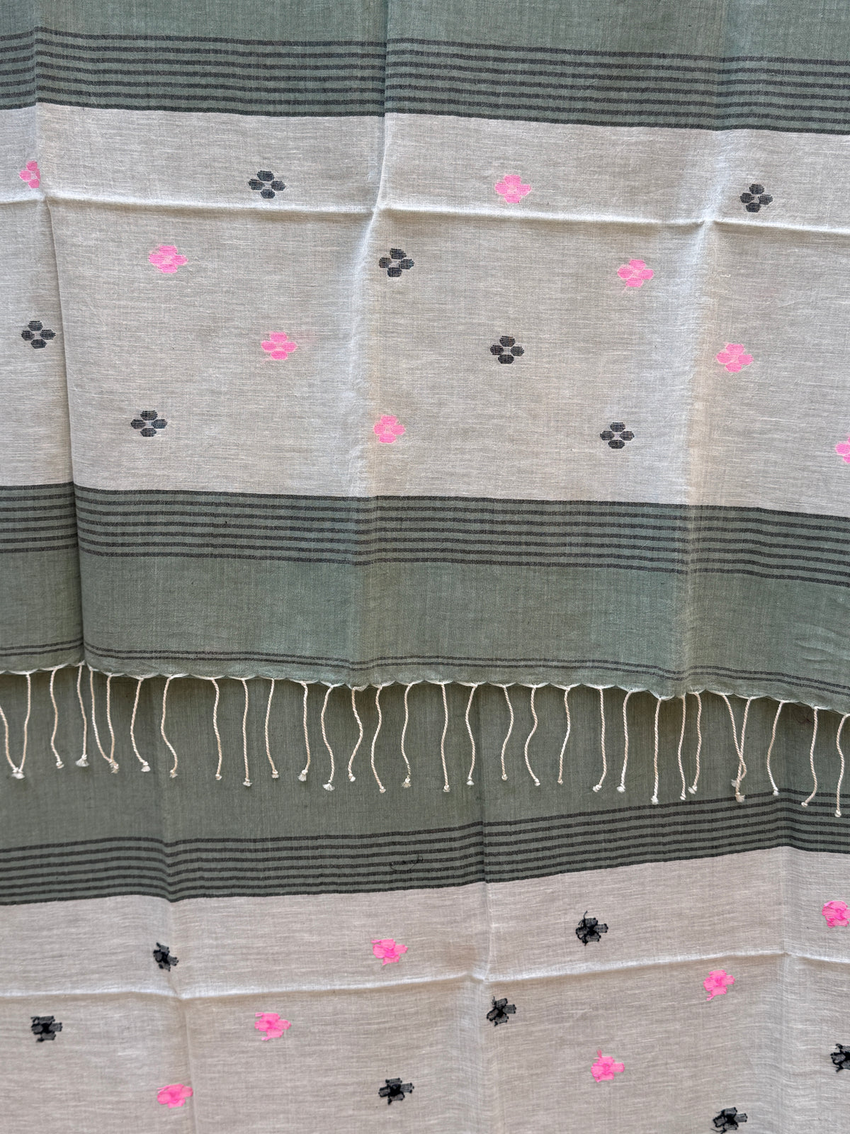 COTTON JAMDANI SCARF MUTED OLIVE GREEN