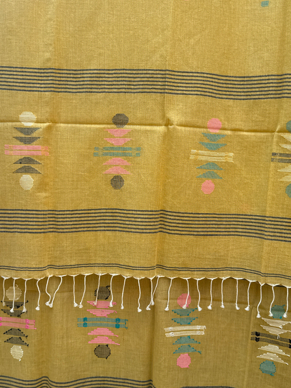 COTTON JAMDANI SCARF- YELLOW