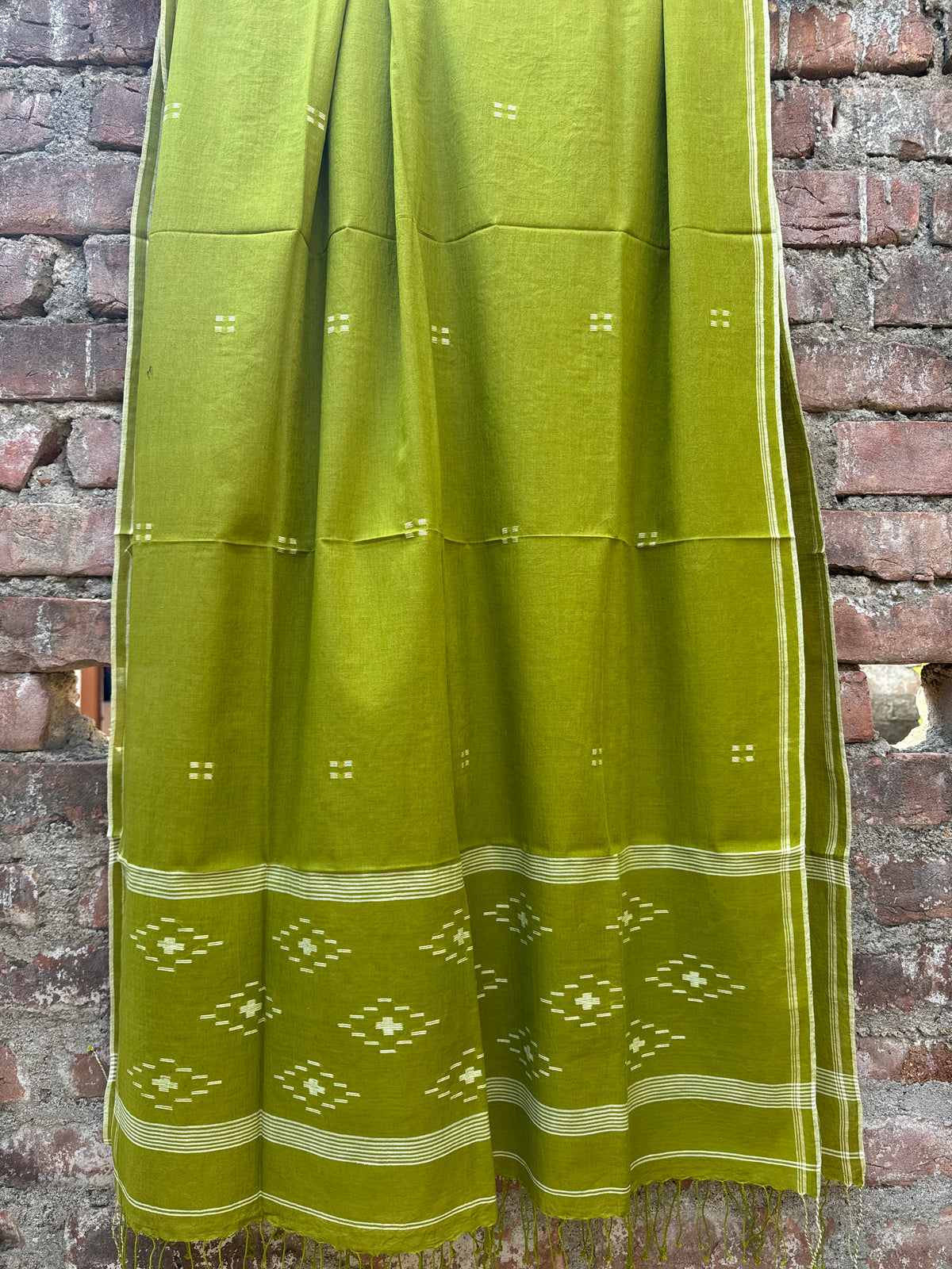 Cotton Jamdani Dupatta-Olive green