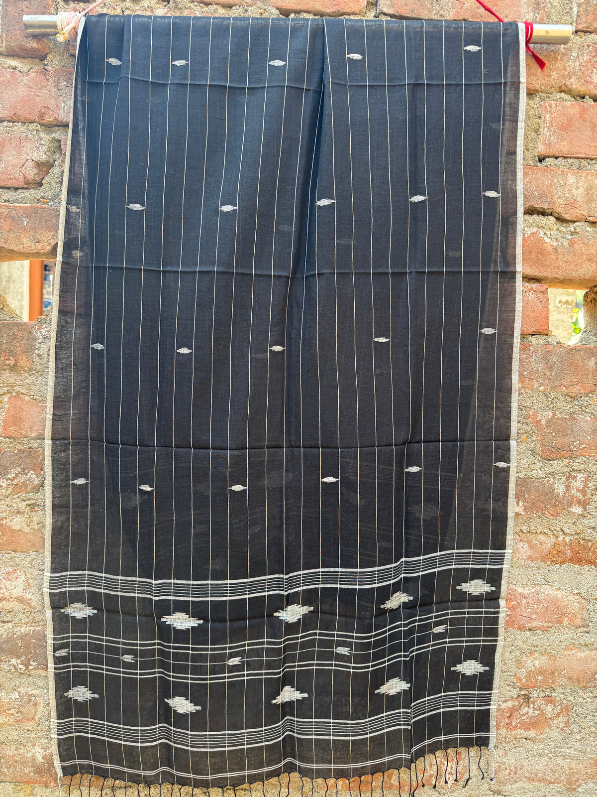 COTTON JAMDANI SCARF-BLACK