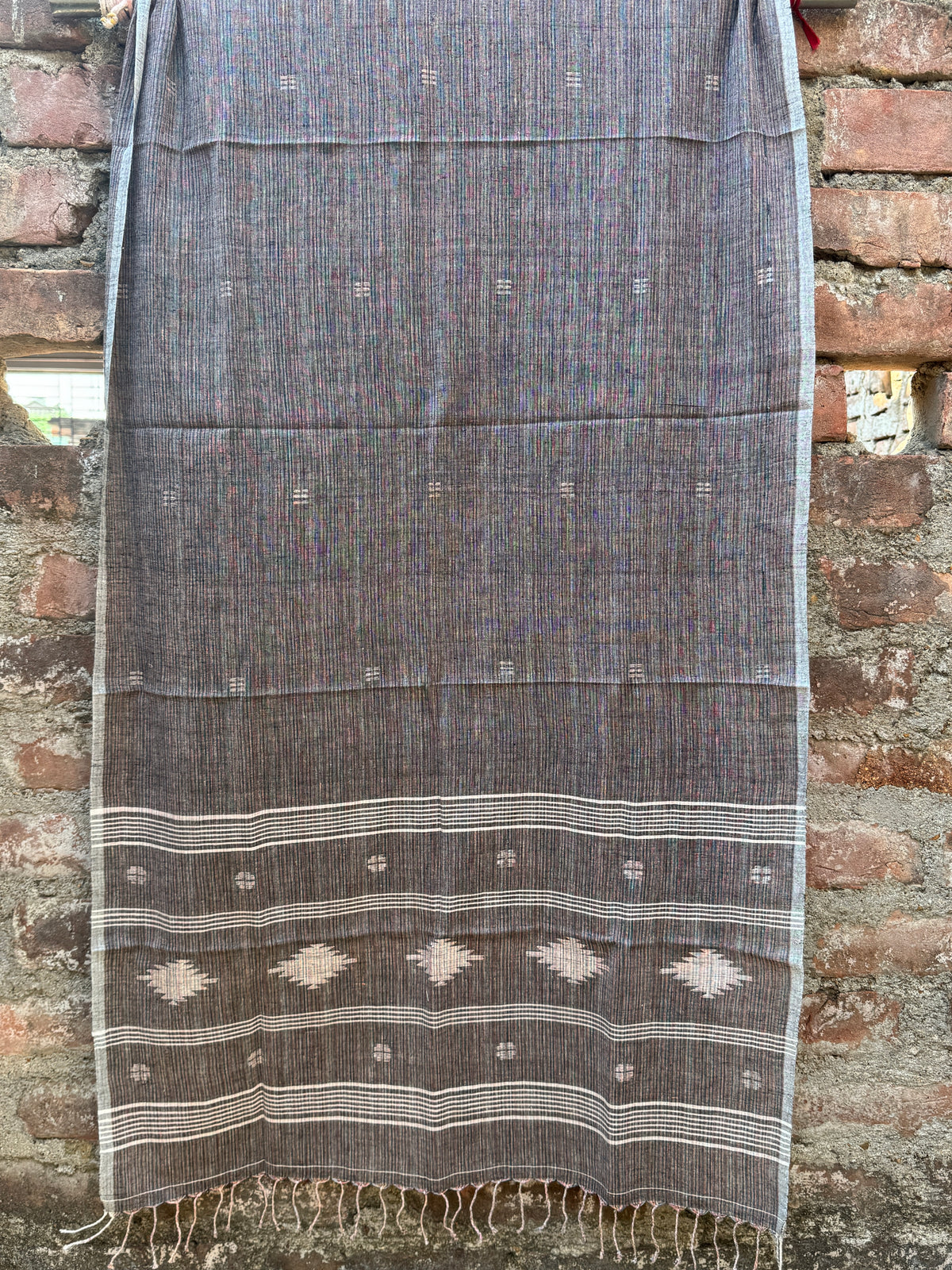 COTTON JAMDANI SCARF- BROWN