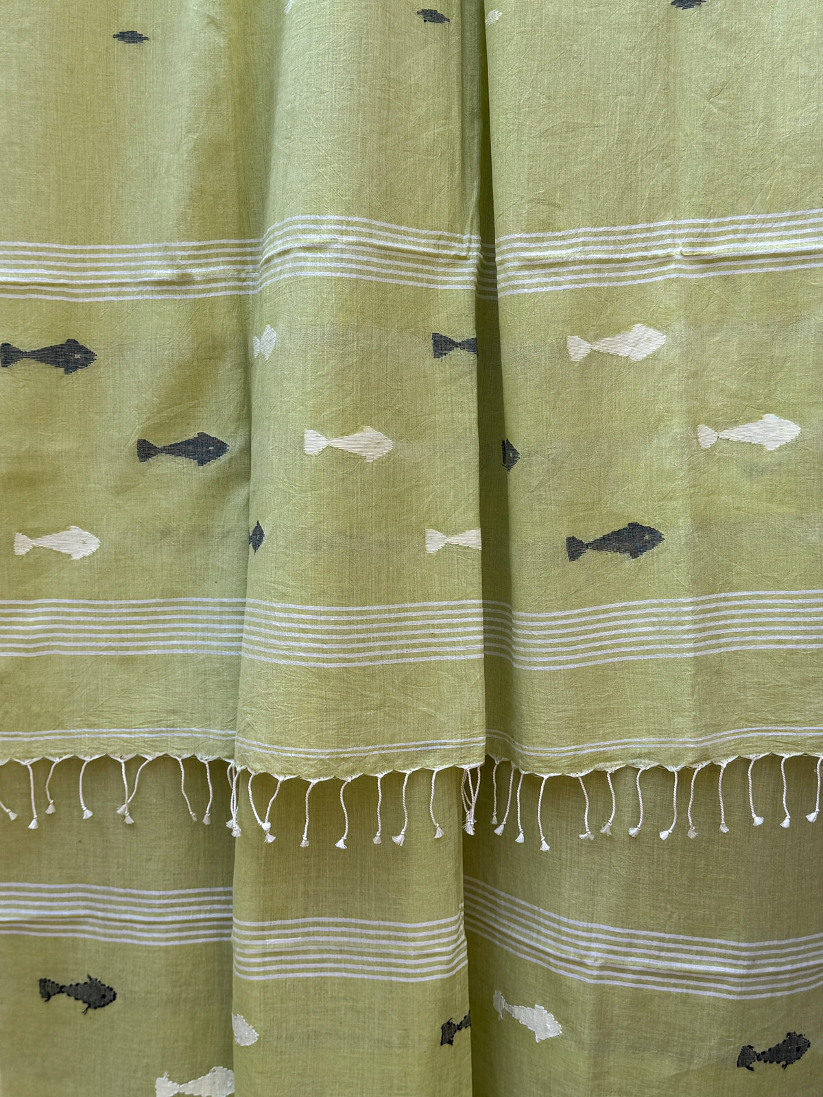 Cotton Jamdani Dupatta-Muted Olive Green