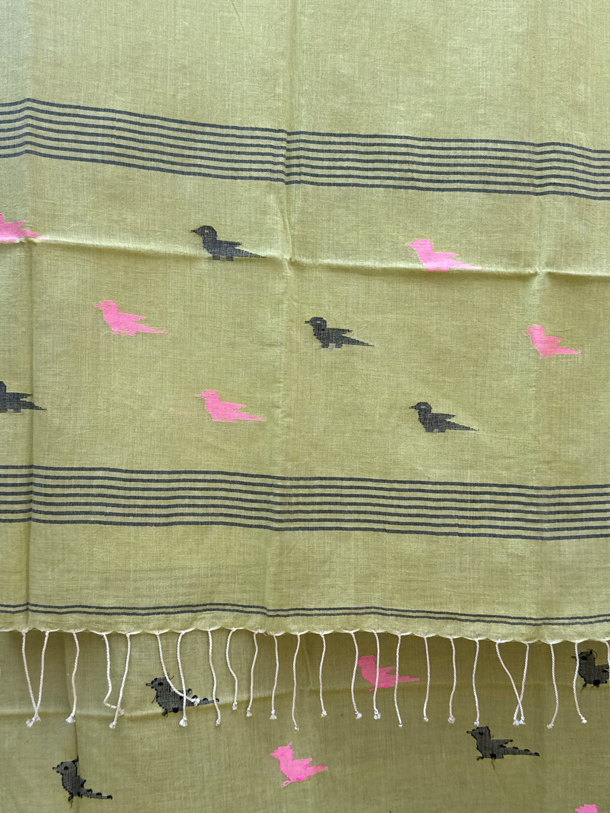 COTTON JAMDANI SCARF-LEMON YELLOW