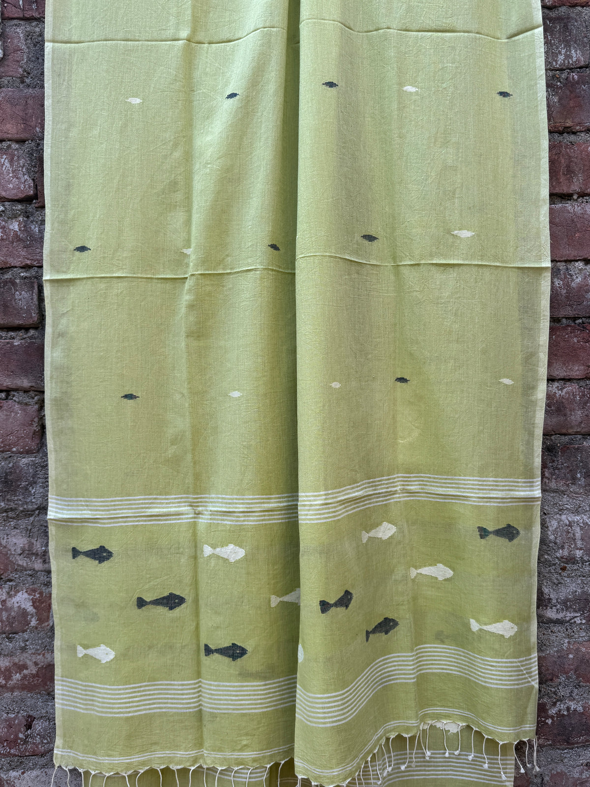 Cotton Jamdani Dupatta-Muted Olive Green