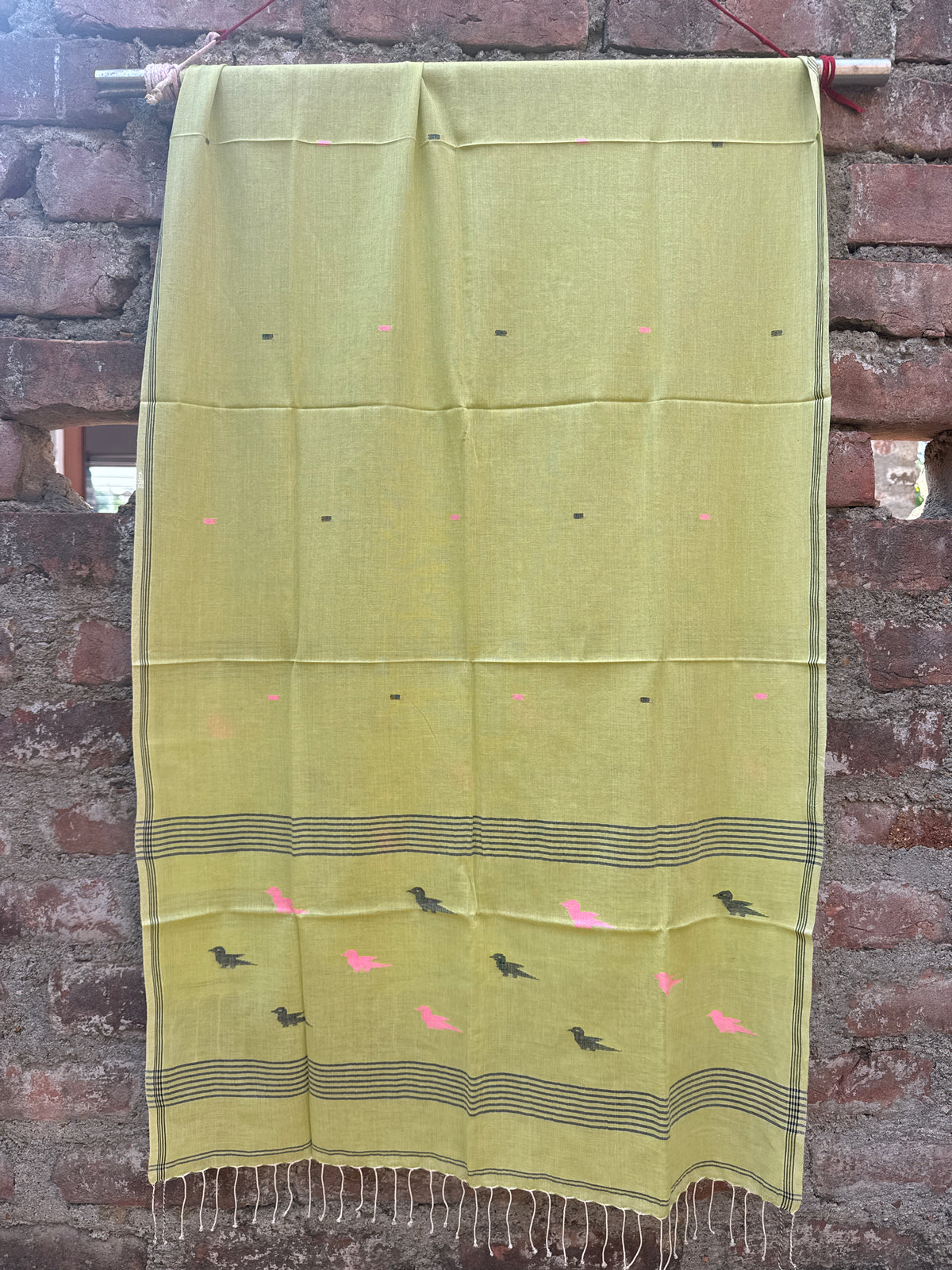COTTON JAMDANI SCARF-LEMON YELLOW
