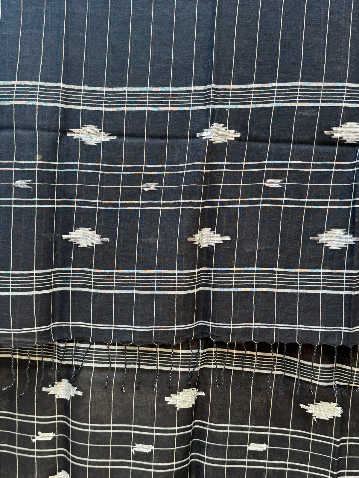 COTTON JAMDANI SCARF-BLACK