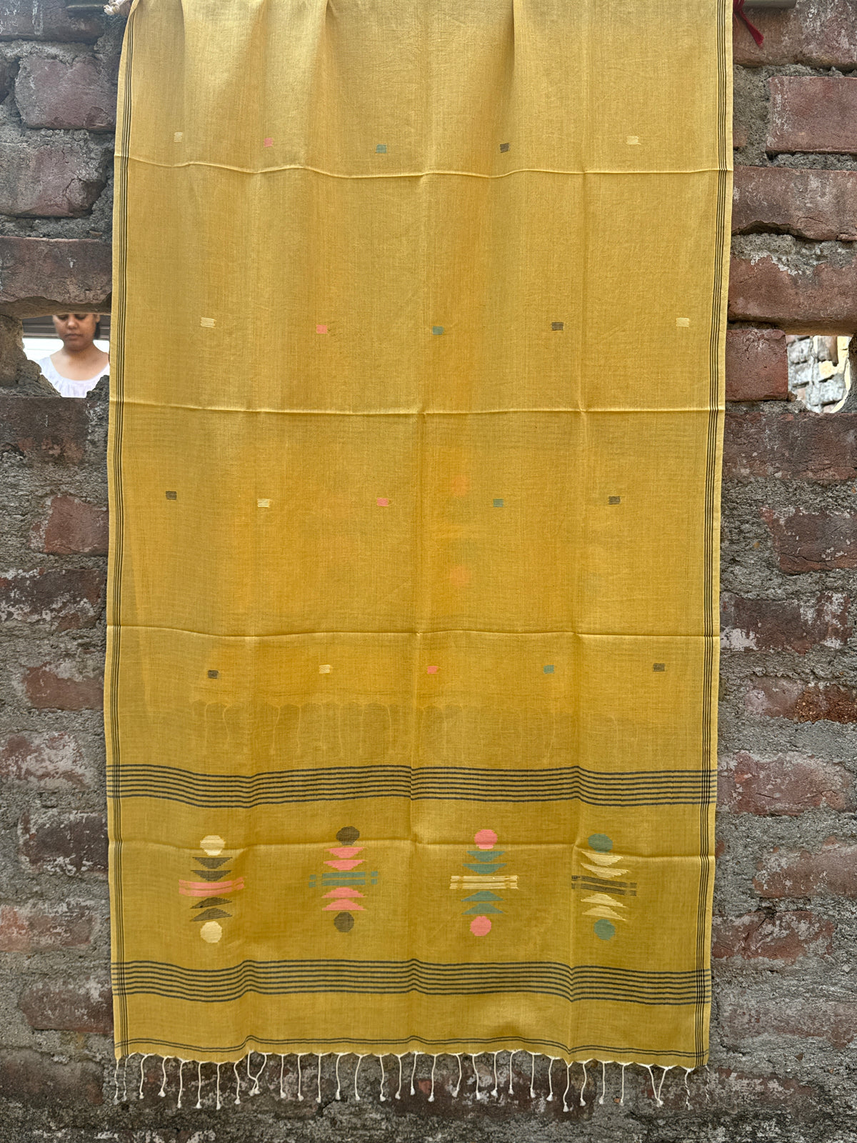 COTTON JAMDANI SCARF- YELLOW