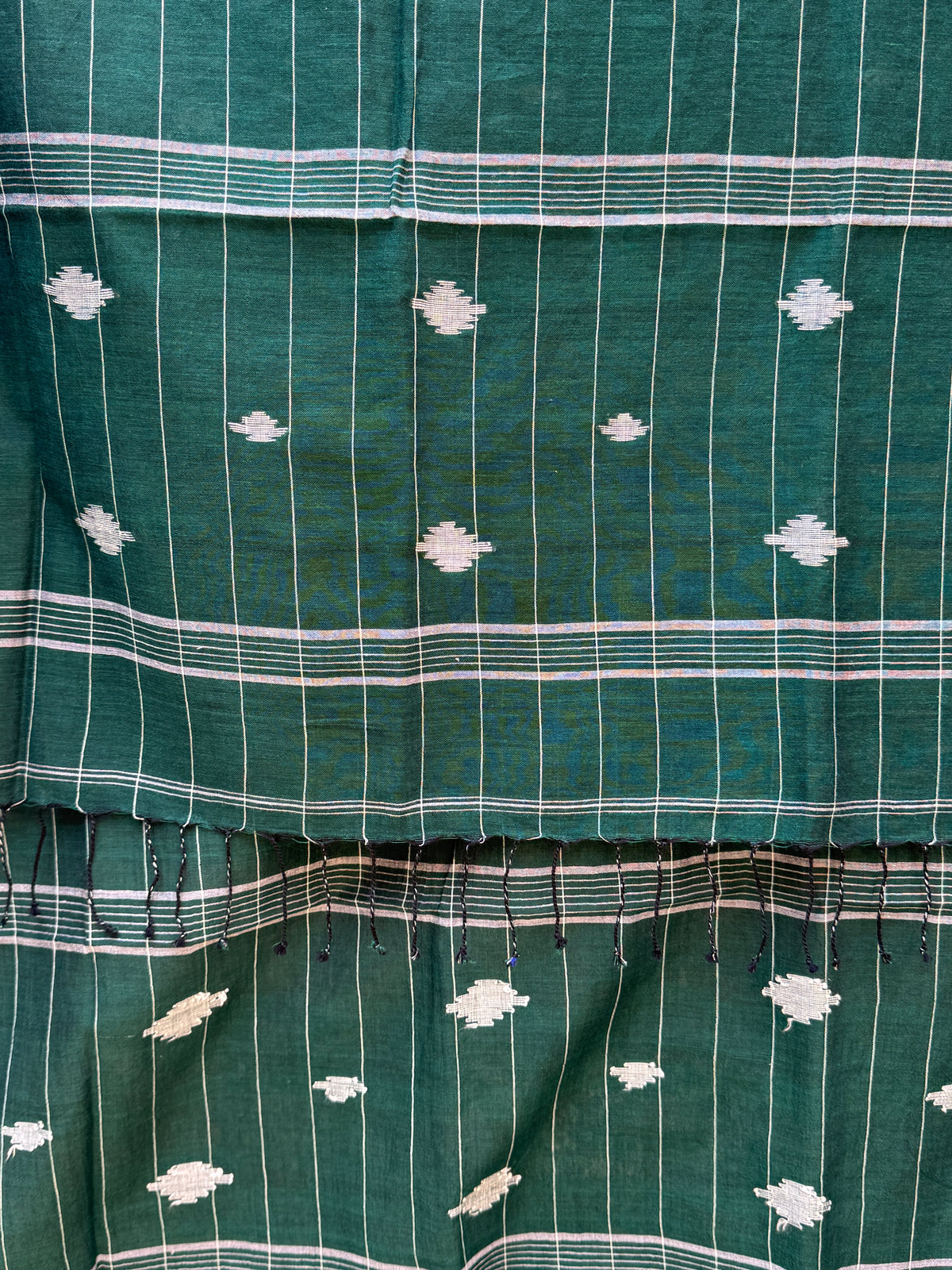 COTTON JAMDANI SCARF-EMROLD GREEN