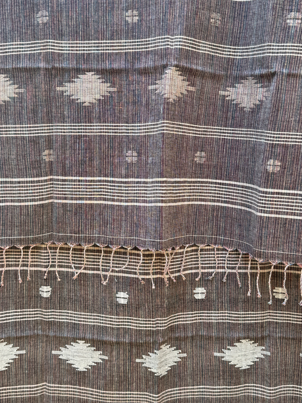 COTTON JAMDANI SCARF- BROWN