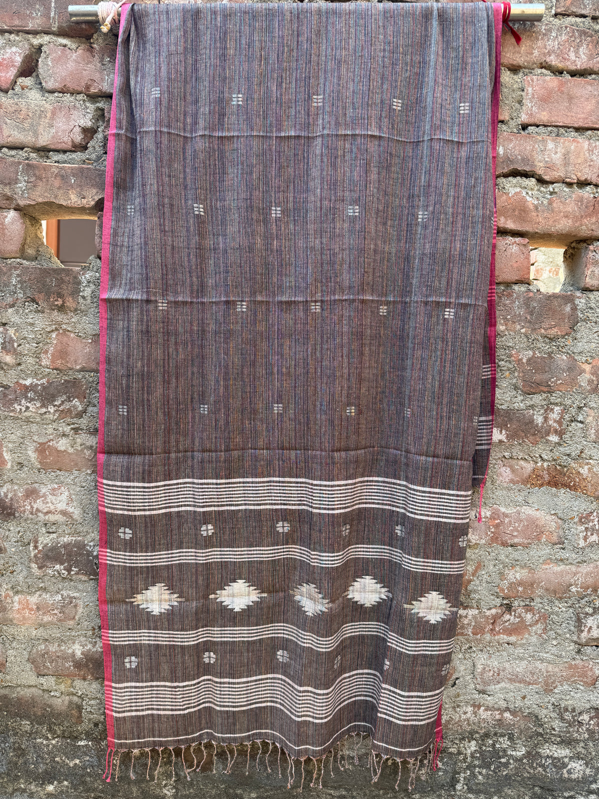 COTTON JAMDANI SCARF- BROWN