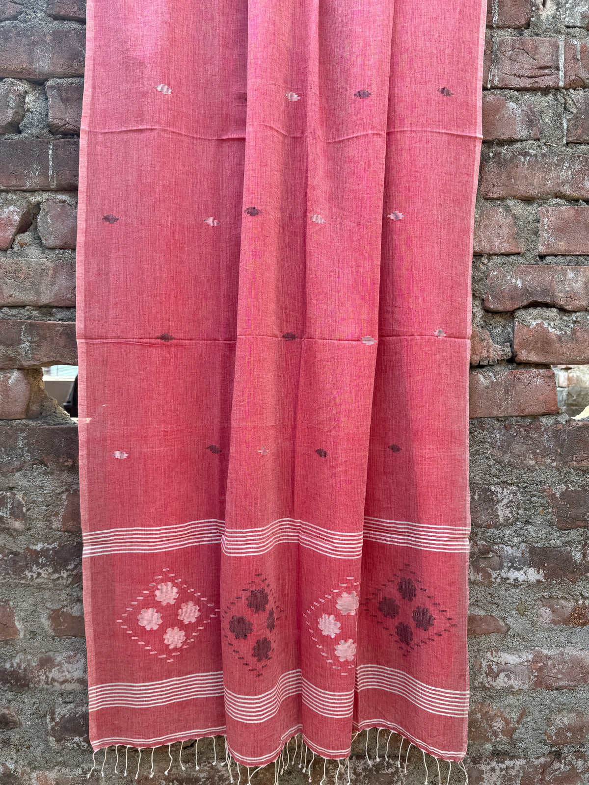 Cotton Jamdani Dupatta-Peace Pink