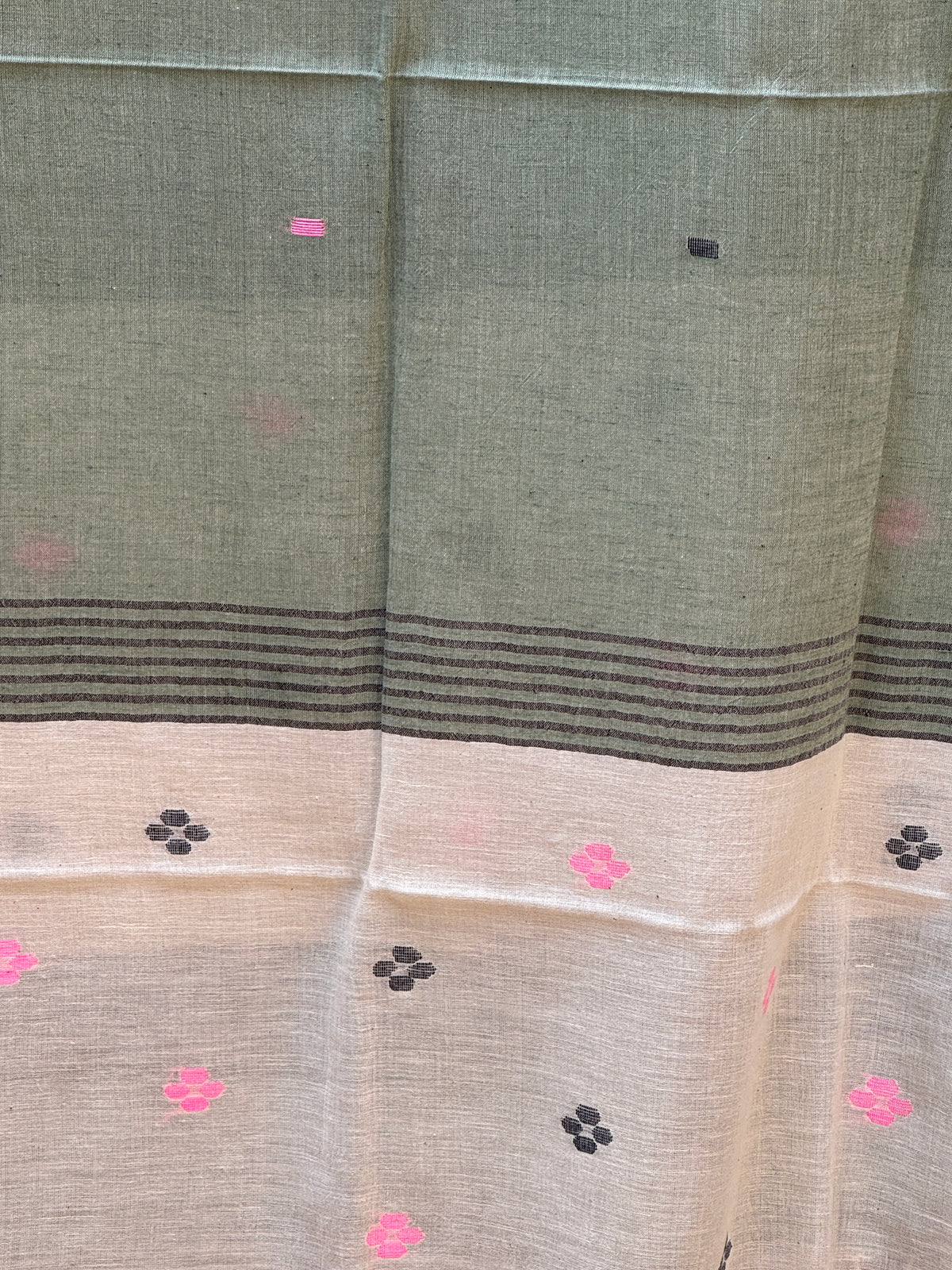 COTTON JAMDANI SCARF MUTED OLIVE GREEN