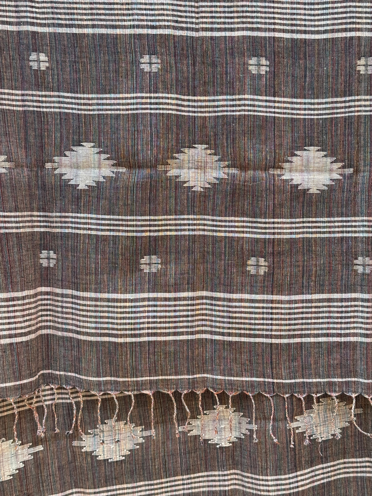 COTTON JAMDANI SCARF- BROWN