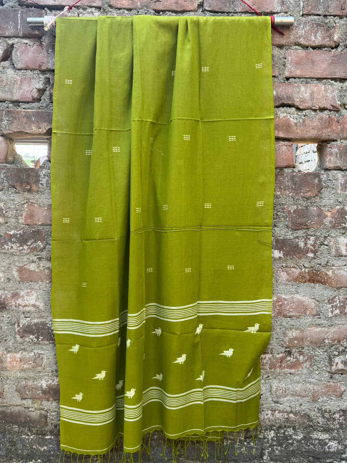 Cotton Jamdani Dupatta- Olive Green Variant 1