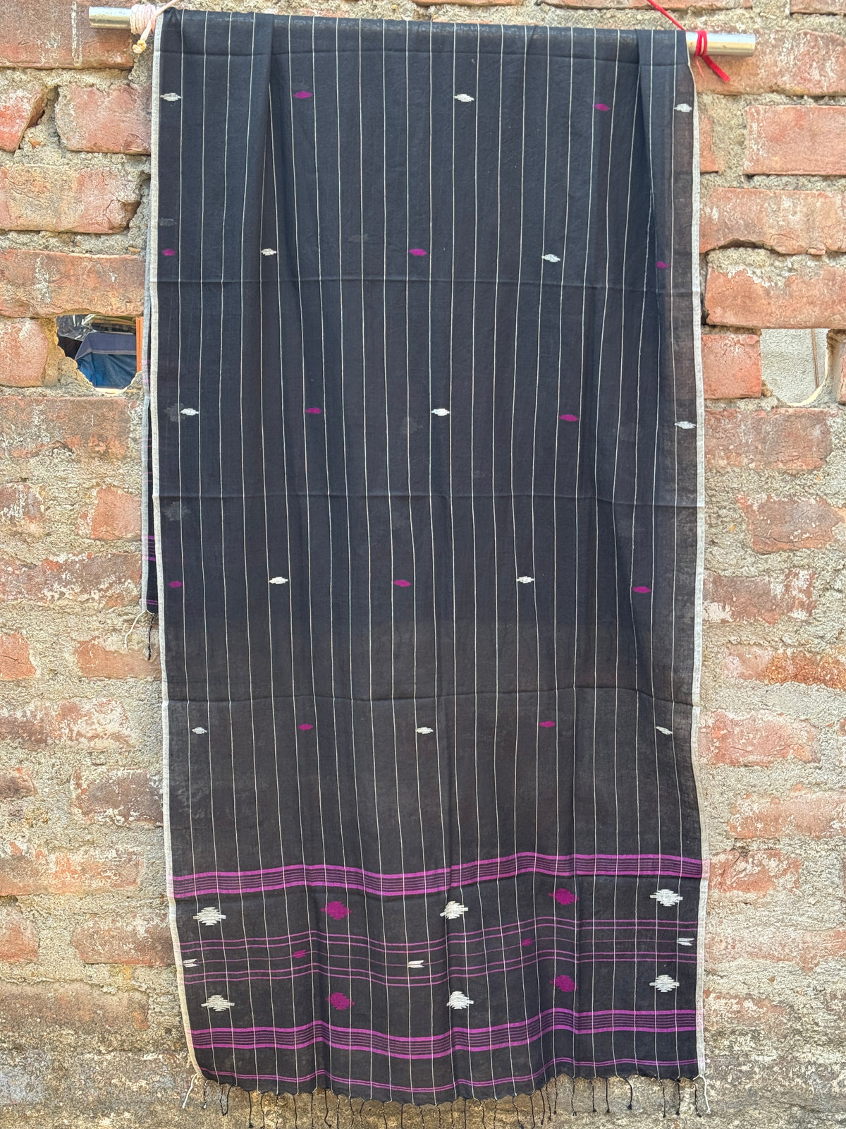 COTTON JAMDANI SCARF-BLACK