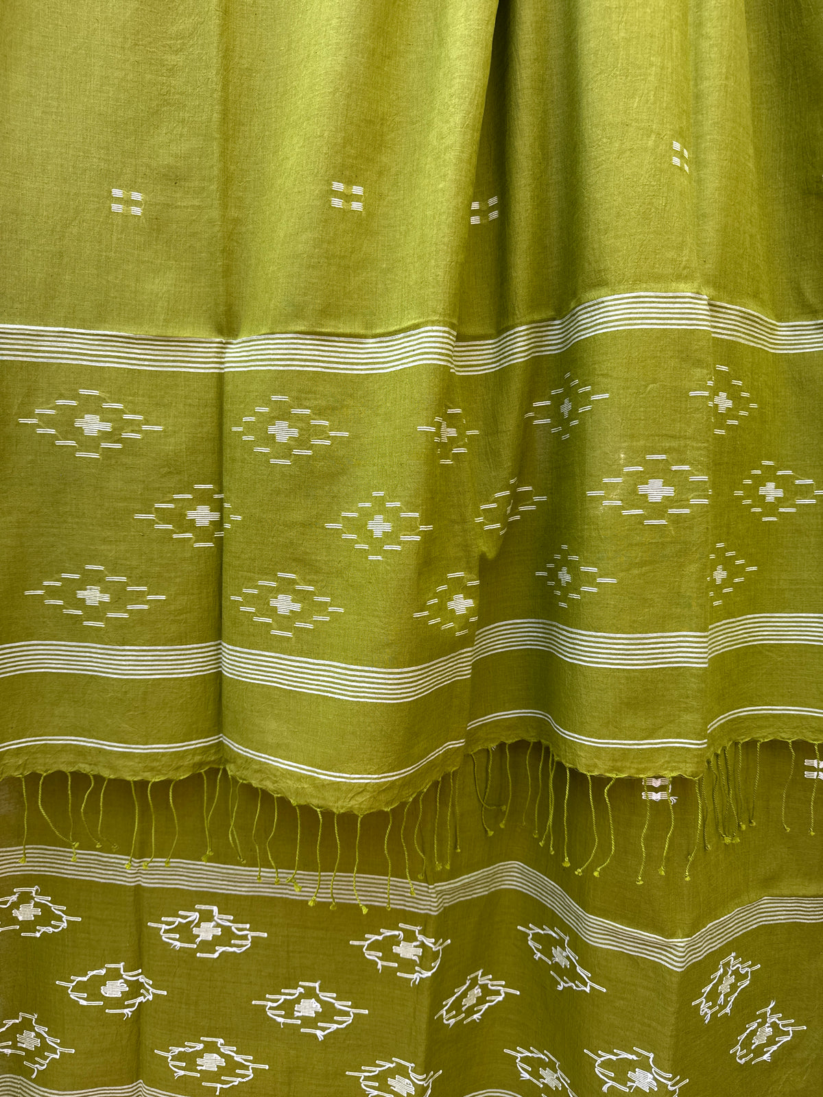 Cotton Jamdani Dupatta-Olive green