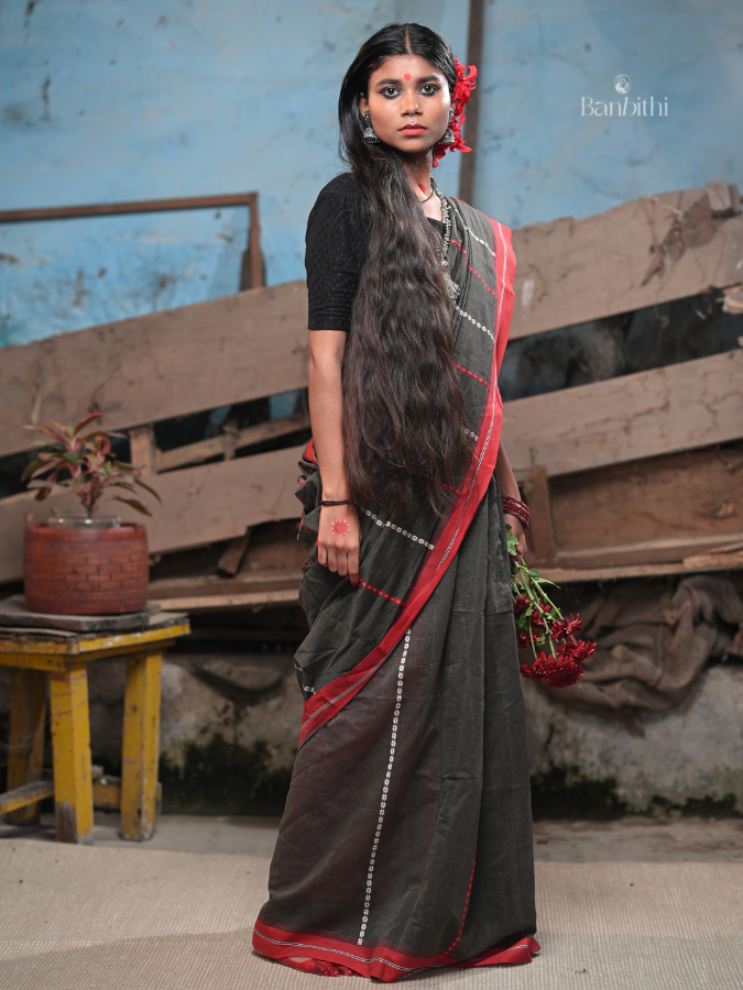 Begumpuri Pure Cotton Handwoven Saree – Black