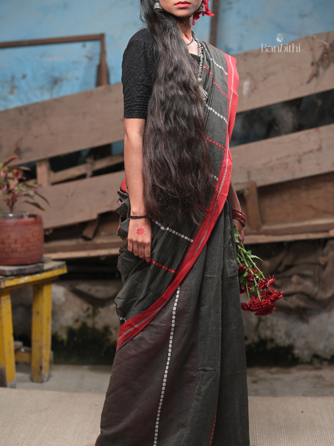 Begumpuri Pure Cotton Handwoven Saree – Black