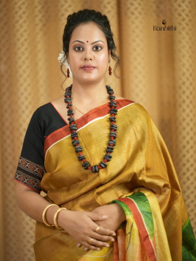 Hand Painted Murshidabad Silk Saree - Buddha