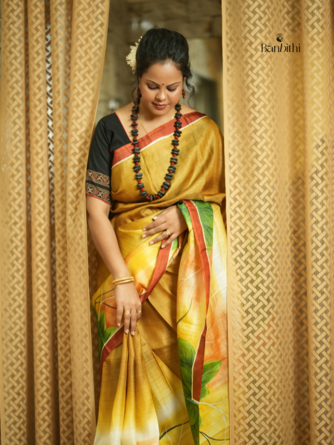 Hand Painted Murshidabad Silk Saree - Buddha