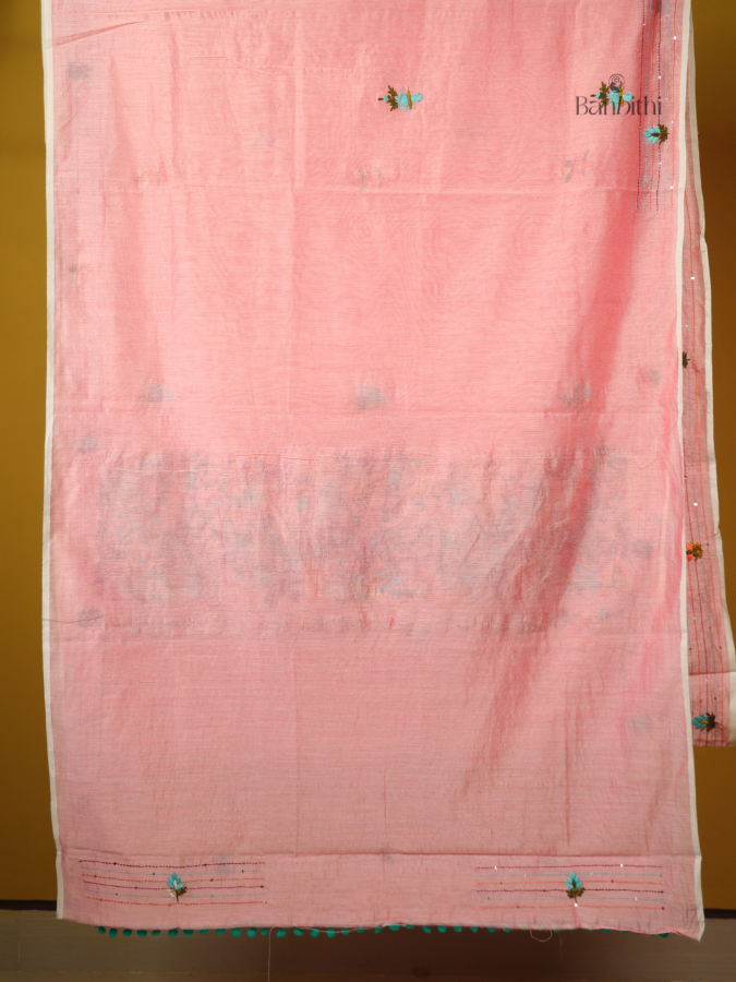 Baby Pink Handcrafted SICO Chanderi Embroidery Saree