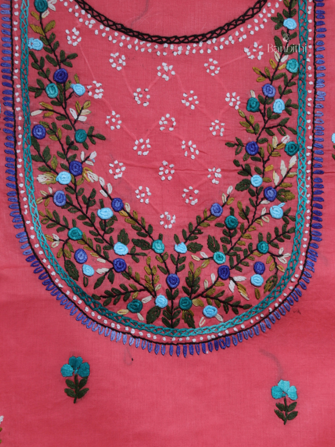 Hand Embroidered Cotton Suit 3 Pcs Set (Baby Pink)