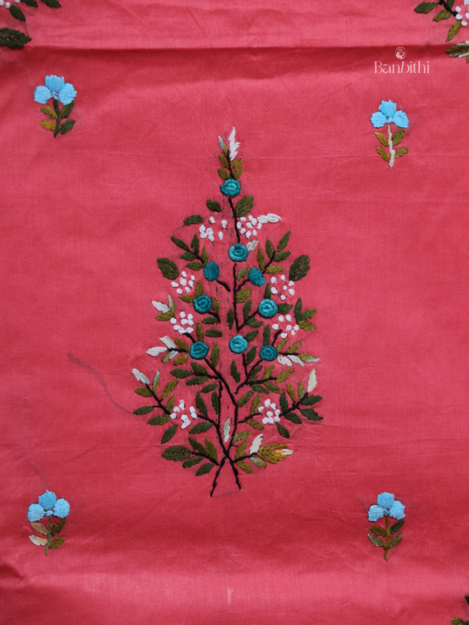 Hand Embroidered Cotton Suit 3 Pcs Set (Baby Pink)