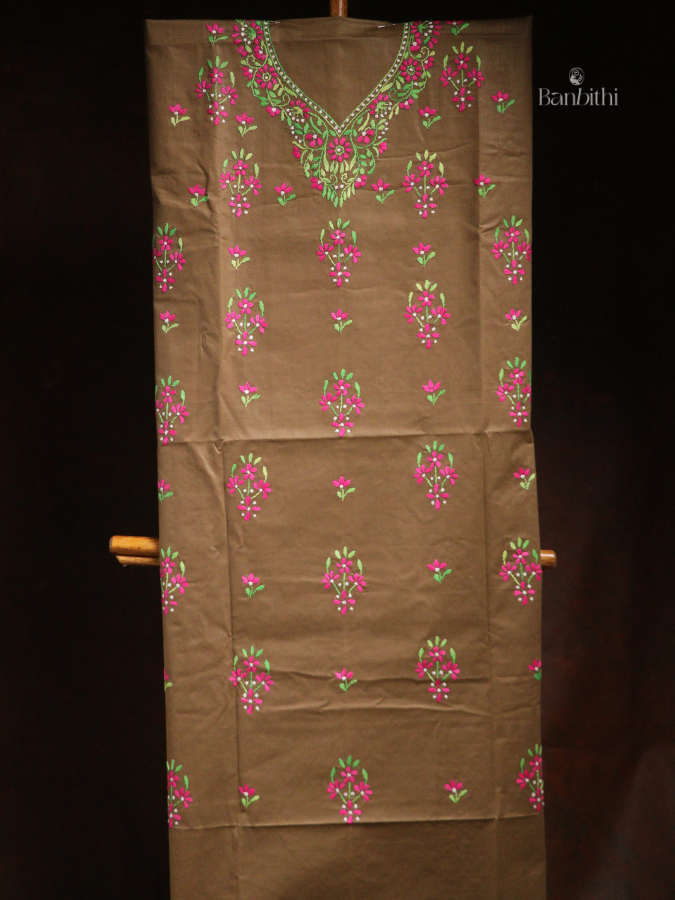 Hand Embroidered Cotton 3-Piece Suit Set – Beige