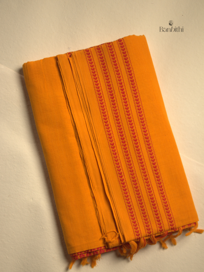 Begumpuri Pure Cotton Handwoven Saree – Yellow 1