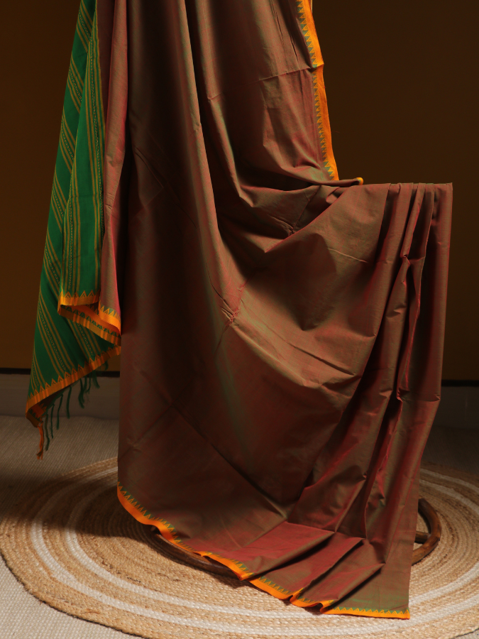 Begumpuri Pure Cotton Handwoven Saree – Brown