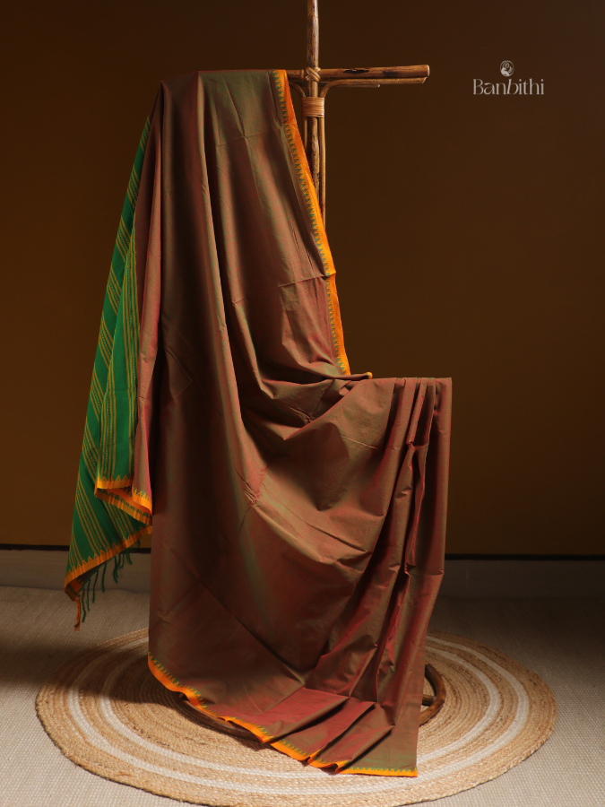 Begumpuri Pure Cotton Handwoven Saree – Brown
