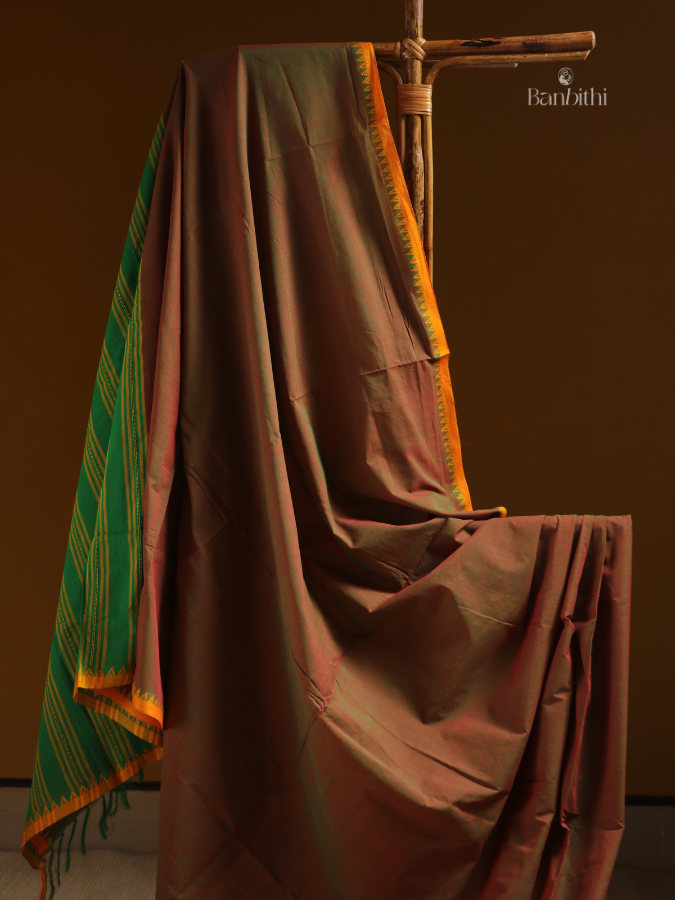 Begumpuri Pure Cotton Handwoven Saree – Brown