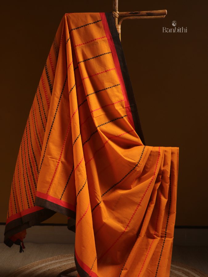 Begumpuri Pure Cotton Handwoven Saree – Deep Yellow