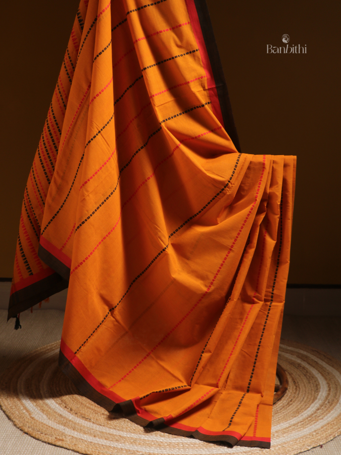 Begumpuri Pure Cotton Handwoven Saree – Deep Yellow