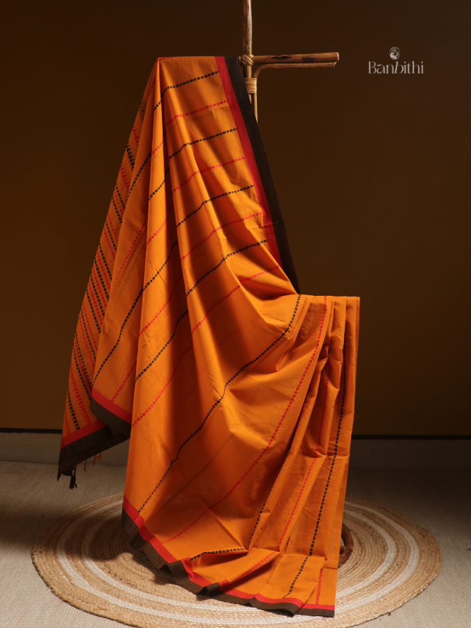 Begumpuri Pure Cotton Handwoven Saree – Deep Yellow