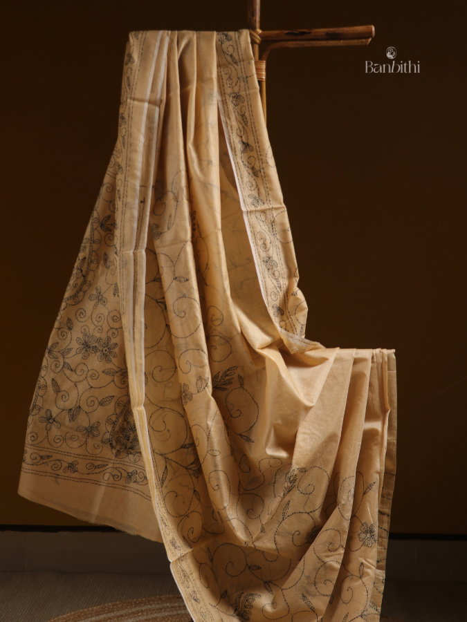 Ochre Yellow Hand Embroidery Saree