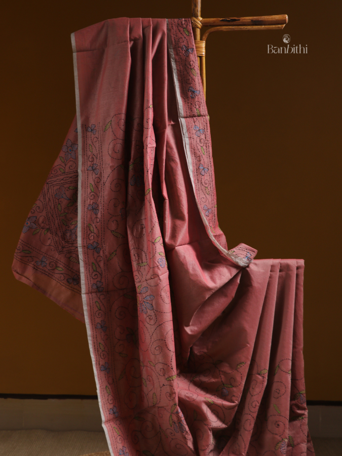 Reddish Brown Hand Embroidery Saree