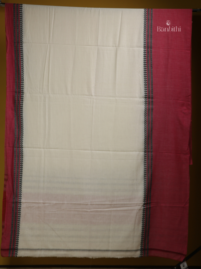 Pure Cotton Handwoven Dhaniakhali Saree – Off White And Red