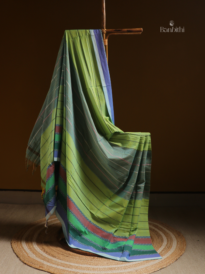 Pure Cotton Handwoven Dhaniakhali Saree – Light Green
