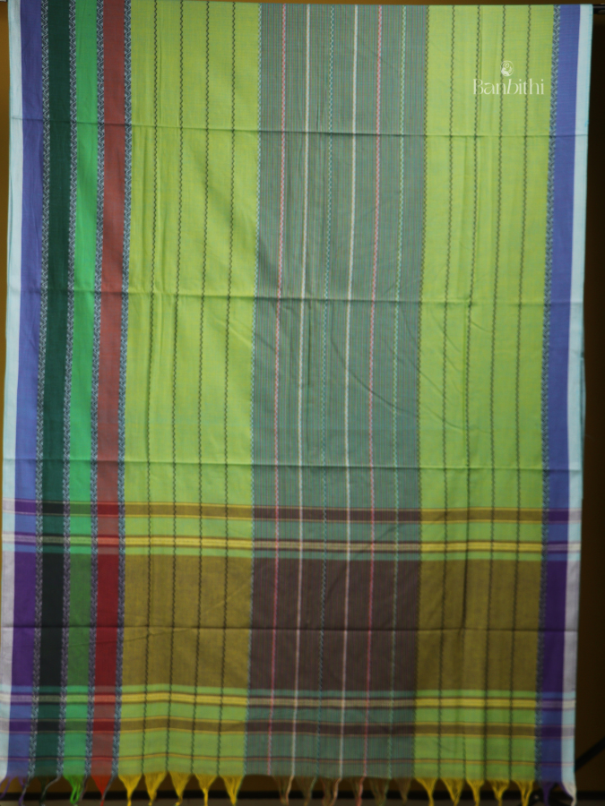 Pure Cotton Handwoven Dhaniakhali Saree – Light Green