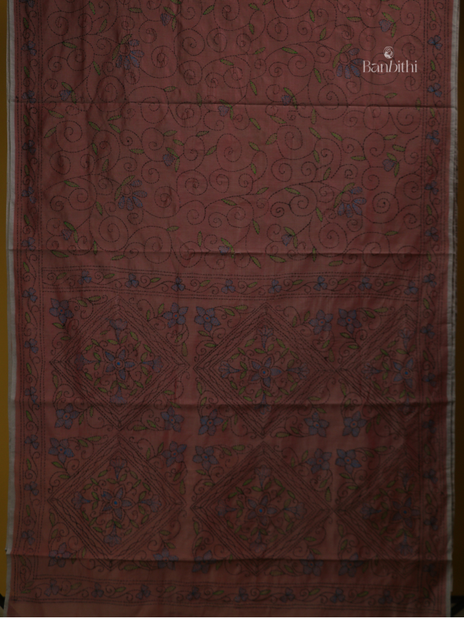 Reddish Brown Hand Embroidery Saree