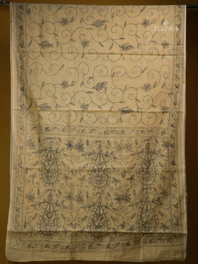 Ochre Yellow Hand Embroidery Saree