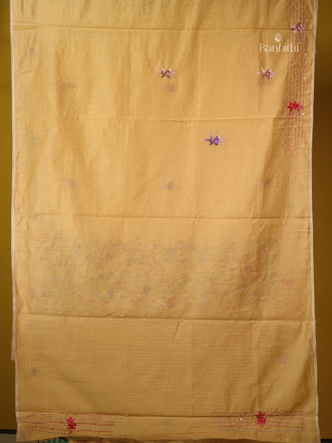 Mustard Yellow Hand Embroidery Saree