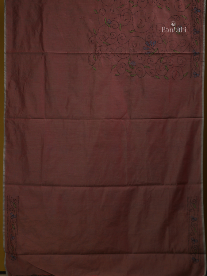 Reddish Brown Hand Embroidery Saree