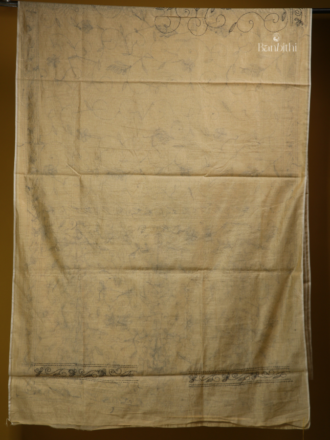 Ochre Yellow Hand Embroidery Saree