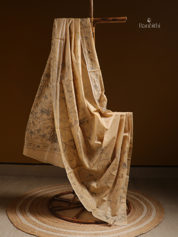 Ochre Yellow Hand Embroidery Saree